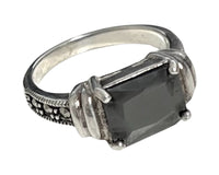 EMERAL CUT BLACK CZ MARCASITE RING