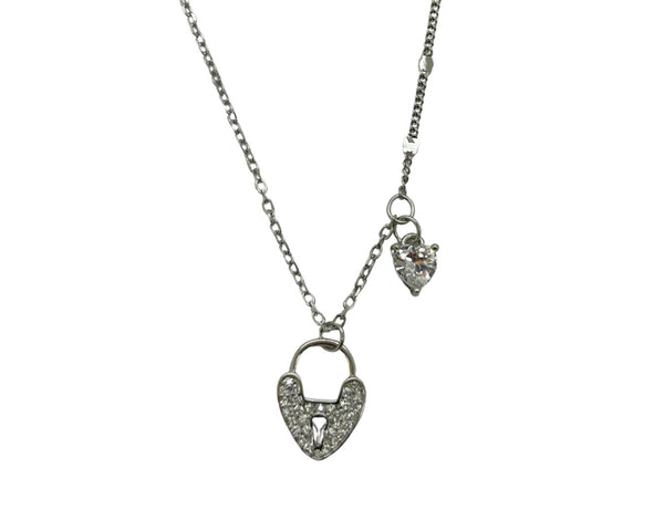 CZ HEART SHAPE LOCK NECKLACE