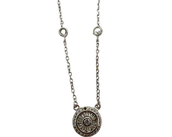 STERLING SILVER ROUND BAGUETTE CZ NECKLACE