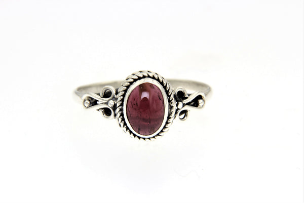 Garnet Oval Bali Ring