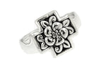 Sterling Silver Floral Square Cross Ring