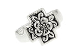 Sterling Silver Floral Square Cross Ring