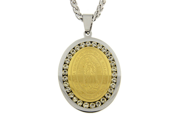 Nuestra Senora De Guadalupe CZ Stainless Steel Necklace