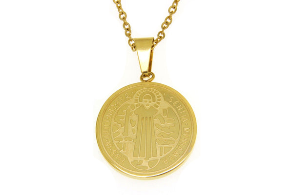 Saint Benedict Gold Stainless Steel Necklace