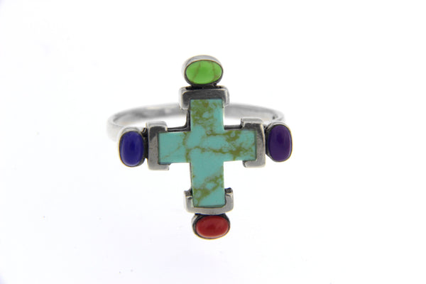 Multicolor Cross Gemstone Ring